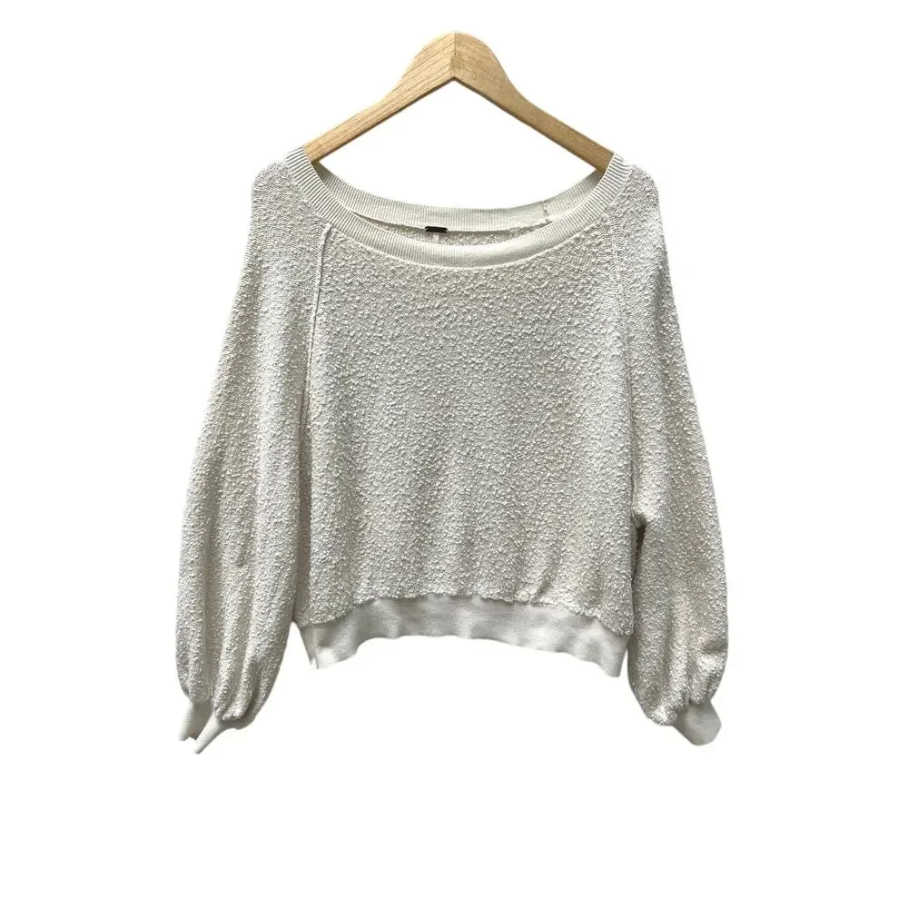 Free People Sweater Terry Cloth Popcorn Knit Long Sleeve Crewneck Pullover S